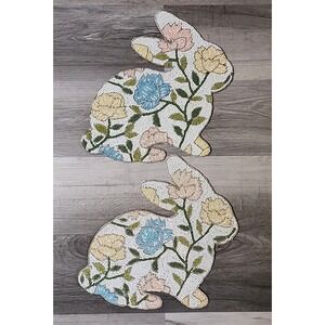 Easter Bunny Beaded Placemat Placemats Charger 15" Rabbits Cynthia Rowley 2 Pc